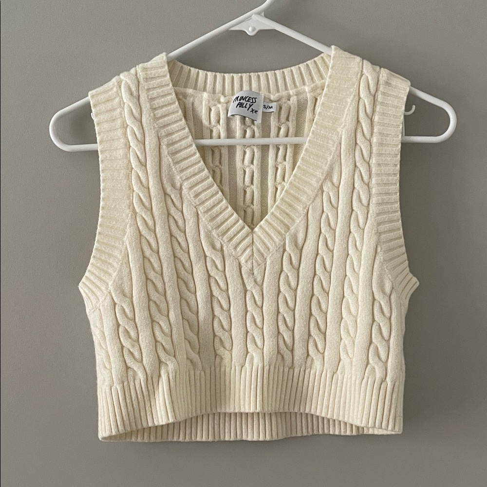 Princess Polly Cream Cable Knit V-Neck Sweater Vest